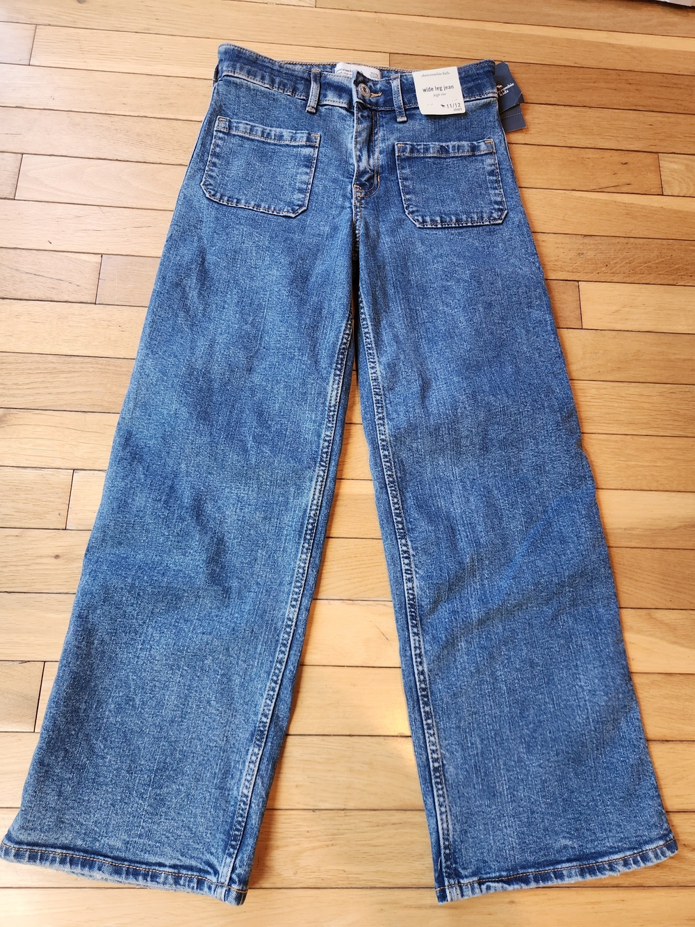 New Abercrombie kids Girls Wide Leg High Rise Denim Jeans, 11 / 12 Short